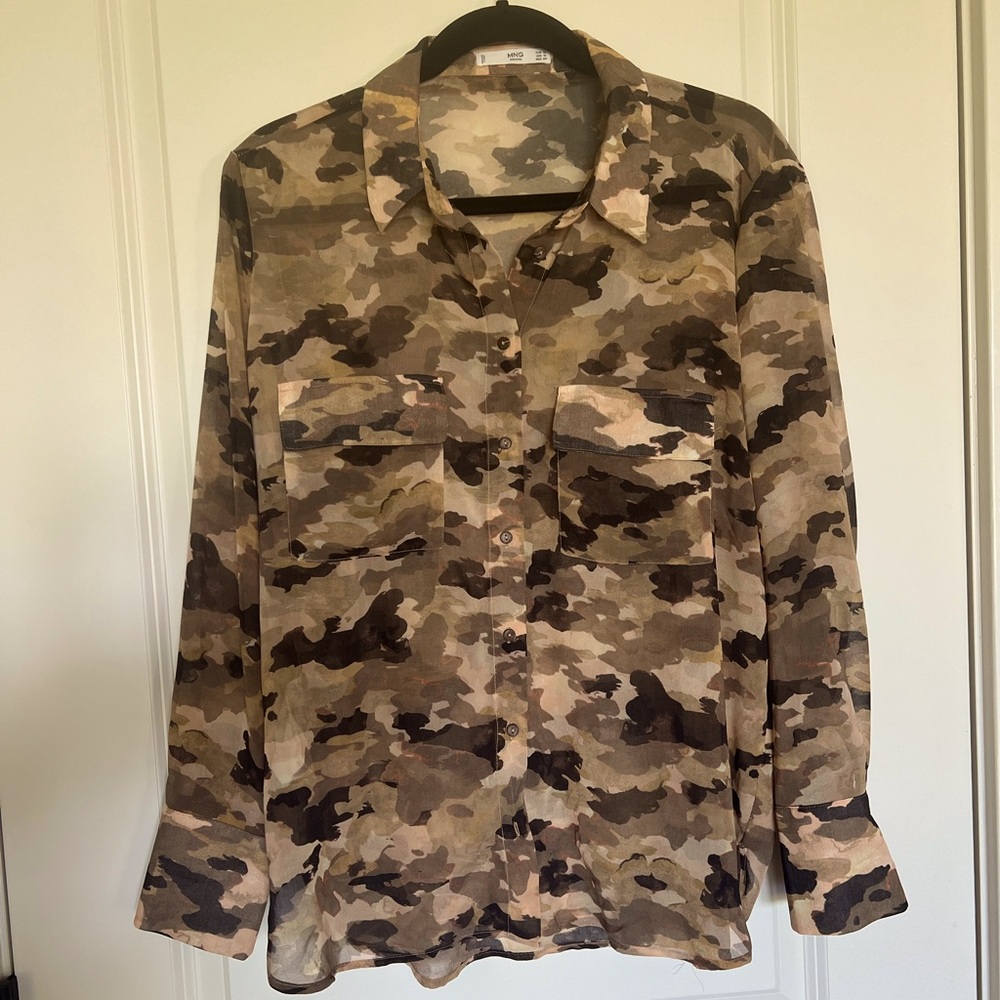 MNG by Mango Sheer Camo Blouse SZ 10